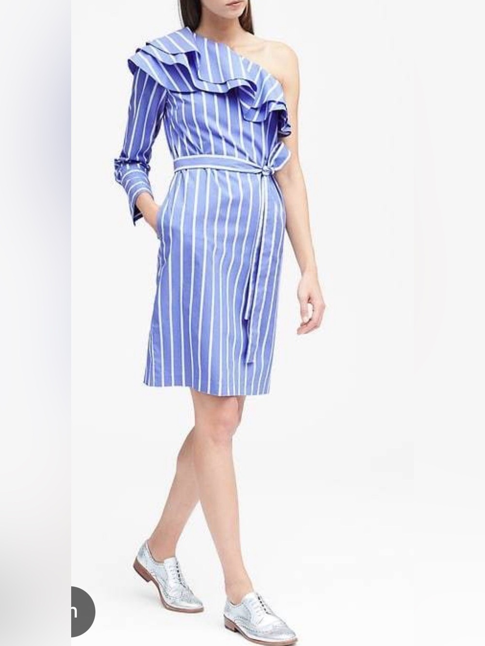 Banana Republic Blue and White One-Shoulder Striped Midi Dress